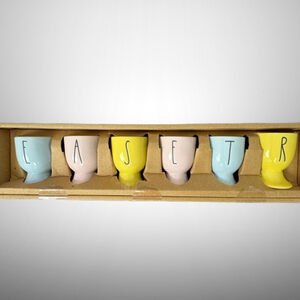 Rae Dunn "EASTER" Egg Cups Holder Set of 6 Artisan Collection Spring Holiday NIB